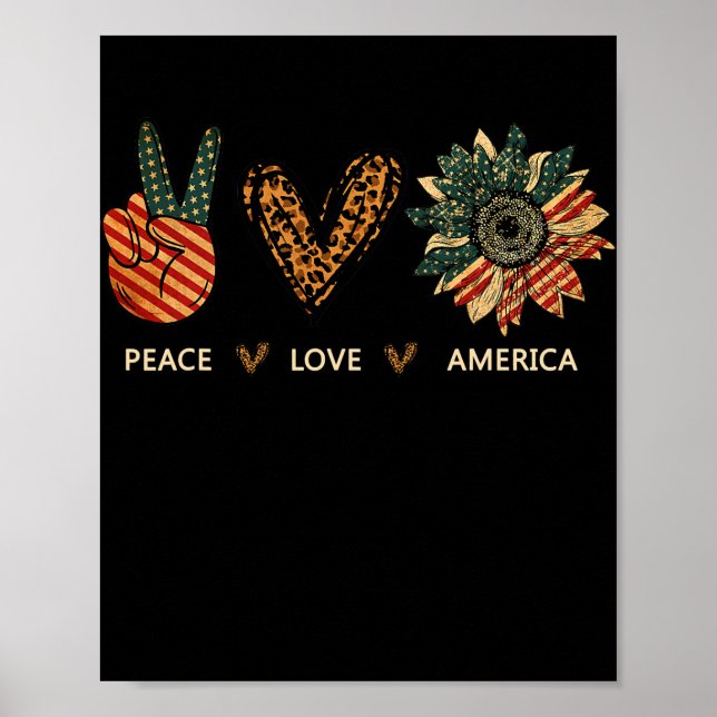 Póster Peace Love America Sunflower Leopard Heart Proud (Frente)