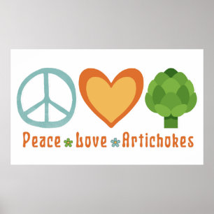 Póster Peace Love Artichokes Vegan Veggie Hippie Foodie