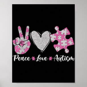 Póster Peace Love Autism Autism Awareness Month Puzzle He