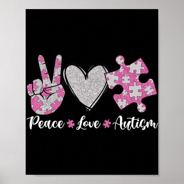 Póster Peace Love Autism Autism Awareness Month Puzzle He (Frente)