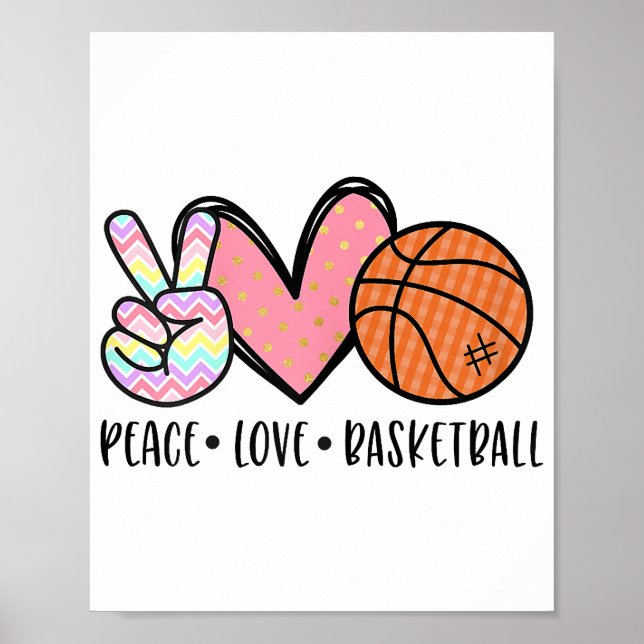 Póster Peace Love Basketball Heart for Women Adolescentes (Frente)