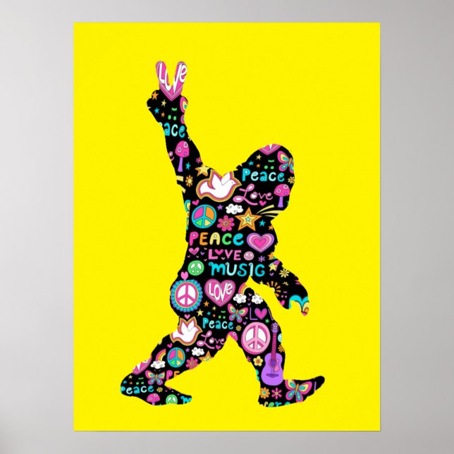 Póster Peace Love Bigfoot Hippie Funny Bigfoot Lover (Frente)