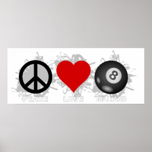Póster Peace Love Billiard Emblem