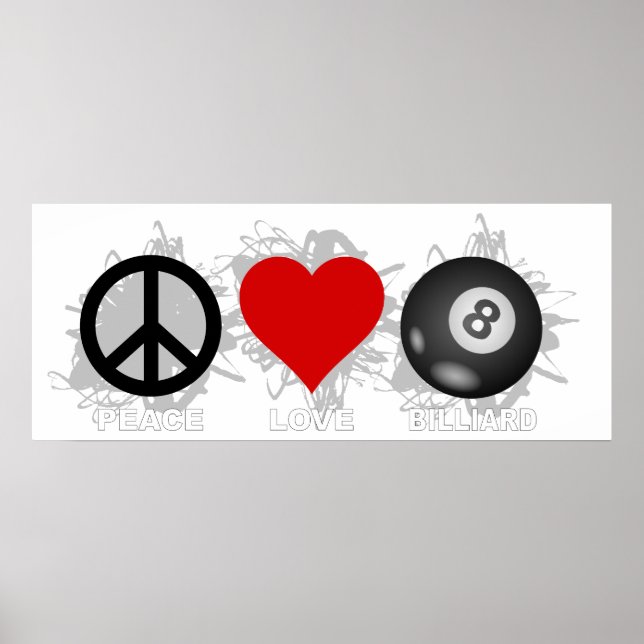 Póster Peace Love Billiard Emblem (Frente)