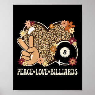 Póster Peace Love Billiards Lover Leopard Print Chica Cut