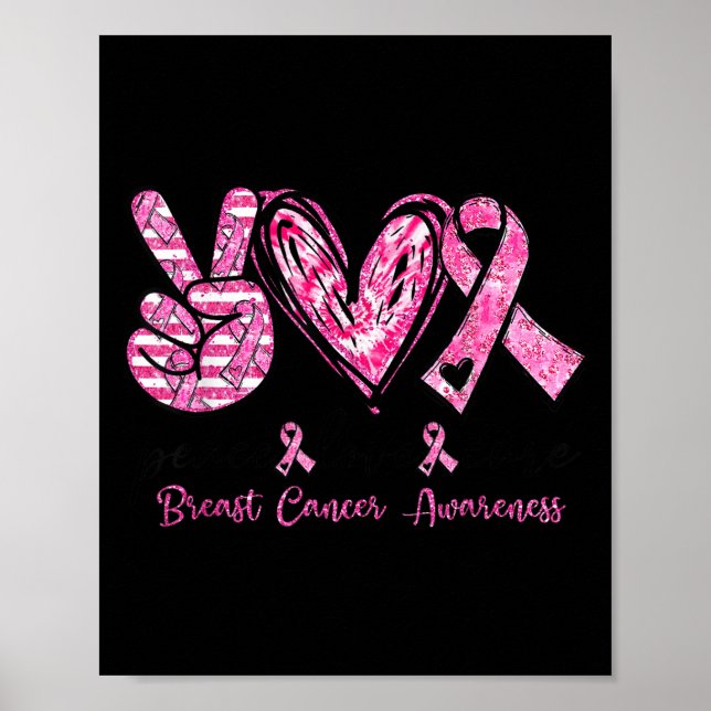 Póster Peace Love Breast Cancer Awareness Women Men Kids  (Frente)