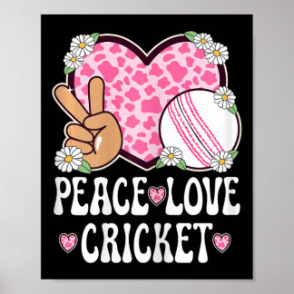 Póster Peace Love Cricket Lover Cow Print Women Girls Cut