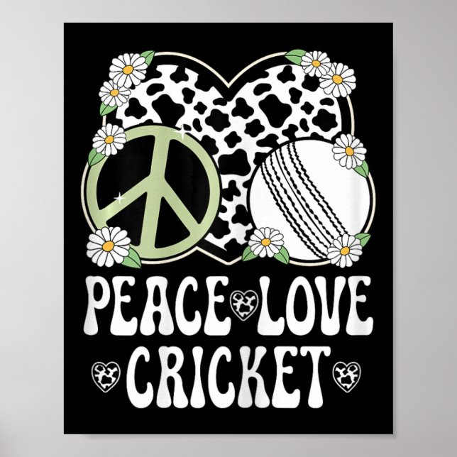 Póster Peace Love Cricket Lover Cow Print Women Girls Cut (Frente)
