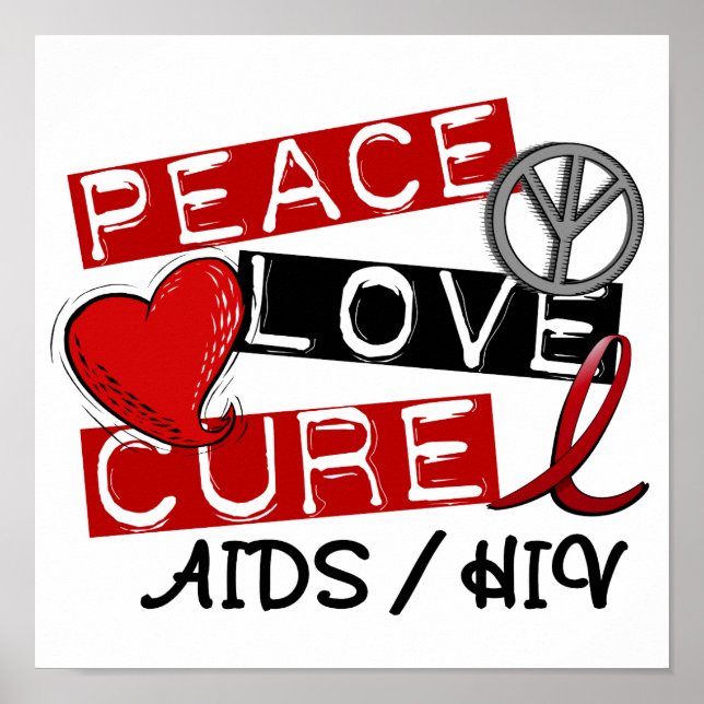Póster Peace Love Cure AIDS HIV (Frente)