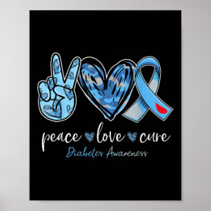 Póster Peace Love Cure Blue Ribbon Diabetes Awareness Mon