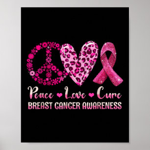 Póster Peace Love Cure Breve Cancer Awareness Warrior Pi