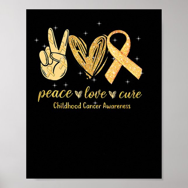 Póster Peace Love Cure Children Canchood Awareness Gold R (Frente)