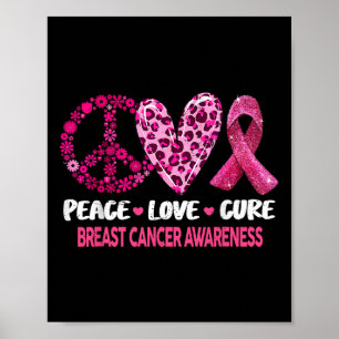 Póster Peace Love Cure Cure Cinta Rosa Cáncer de Mama Awa