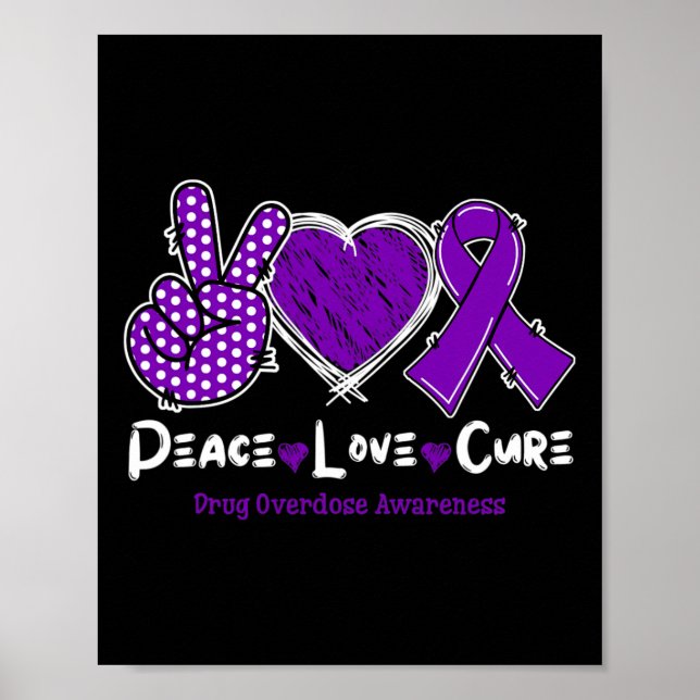 Póster Peace Love Cure Drug Overdose Awareness Purple Rib (Frente)