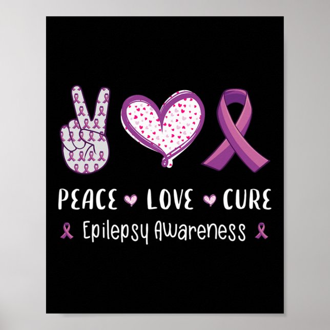 Póster Peace Love Cure Epilepsy Awareness Men Women Kids  (Frente)