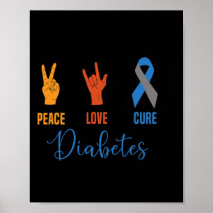 Póster Peace Love Cure Gray Blue Ribbon Type 1 Vintage Di