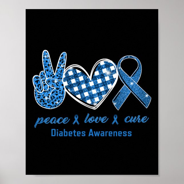 Póster Peace Love Cure Leopardo Diabetes Conciencia Survi (Frente)