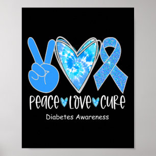 Póster Peace Love Cure T1d Diabetes Awareness Blue Ribbon