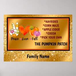 Póster Peace Love Fall Personalizado de otoño texto y col
