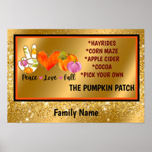 Póster Peace Love Fall Personalizado de otoño texto y col