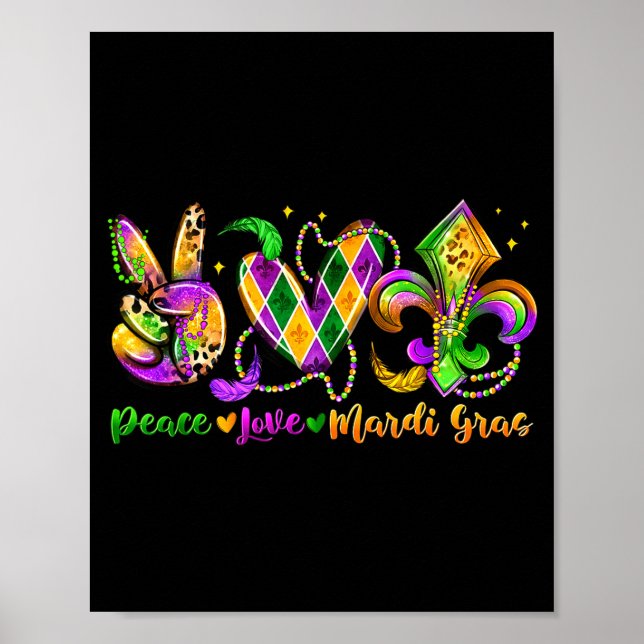 Póster Peace Love Fleur De Lis Mardi Gras 2026 Carnival N (Frente)
