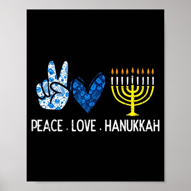 Póster Peace Love Hanukkah Retro Chanukah Jewish Men Wome (Frente)