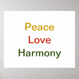 Póster Peace Love Harmony gold red green