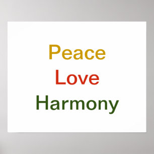 Póster Peace Love Harmony gold red green