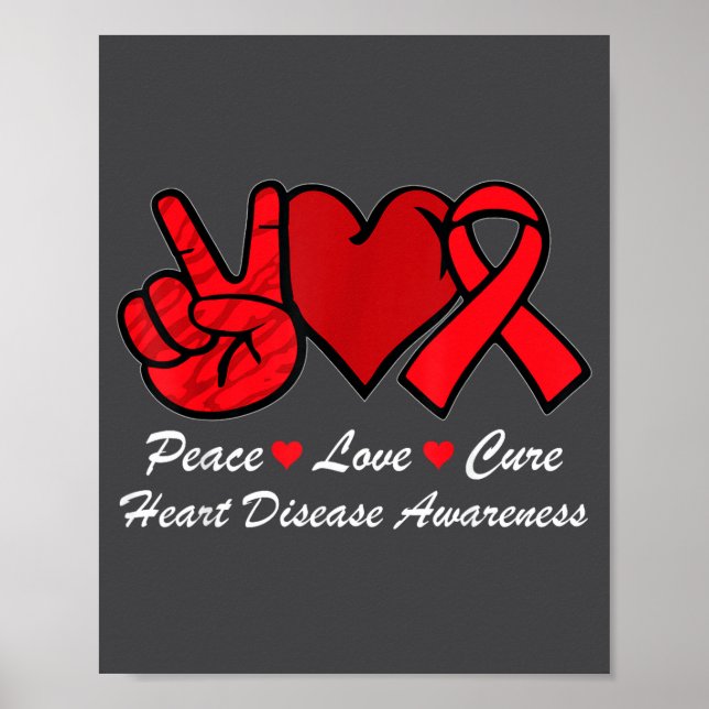 Póster Peace Love Heart Disease Awareness Chd Suprt Wear  (Frente)