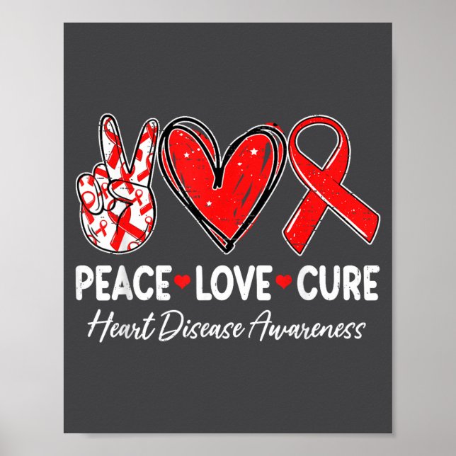 Póster Peace Love Heart Health Heart Disease Awareness Ch (Frente)