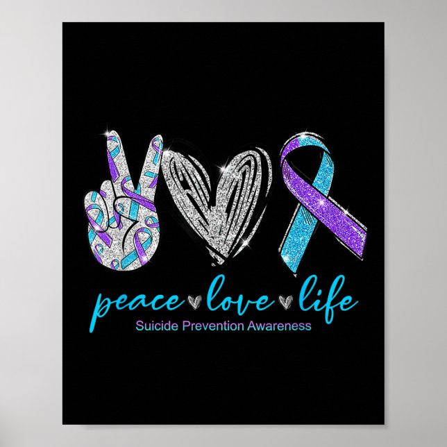 Póster Peace Love Life Suicide Prevention Awareness Heart (Frente)