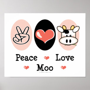 Póster Peace Love Moo Cute Cow Poster