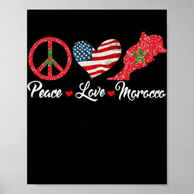 Póster Peace Love Morocco American Flag Men Women Kid (Frente)