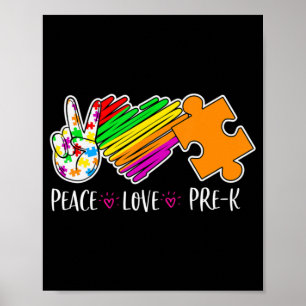 Póster Peace Love Pre-K Autism Awareness - 100 days smart