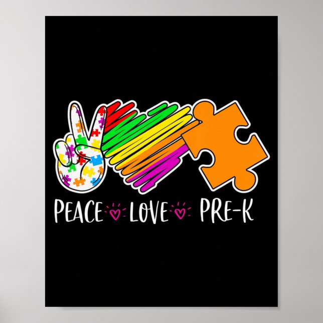 Póster Peace Love Pre-K Autism Awareness - 100 days smart (Frente)