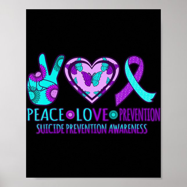 Póster Peace Love Prevention Happy Suicide Awareness Grap (Frente)
