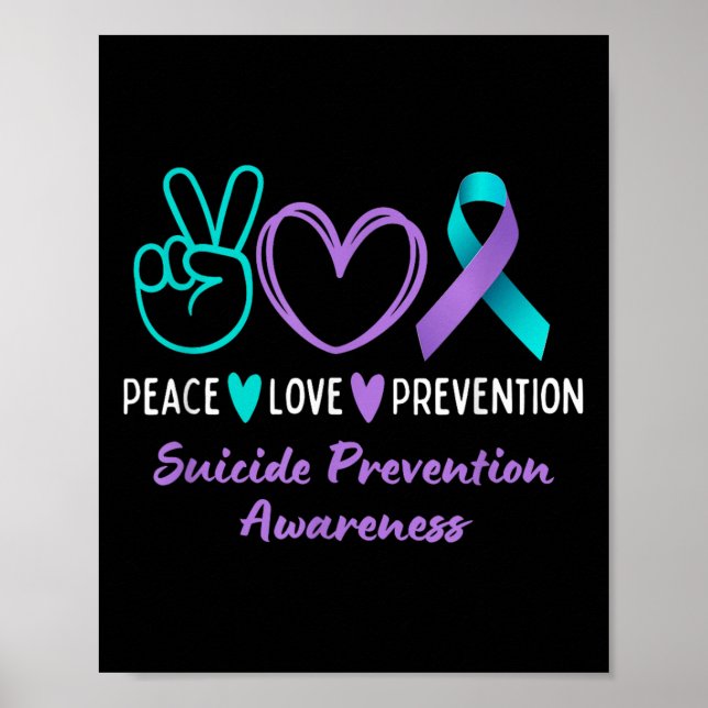 Póster Peace Love Prevention Suicide Awareness Teal Purpl (Frente)