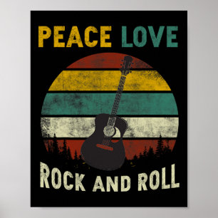 Póster Peace Love Rock & amp; Guitarista Guitarista de Gu