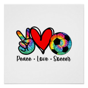 Póster Peace Love Soccer Tie Dye Design Mujeres Jóvenes C
