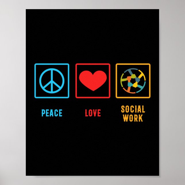 Póster Peace Love Social Worker Gift Mental Health (Frente)