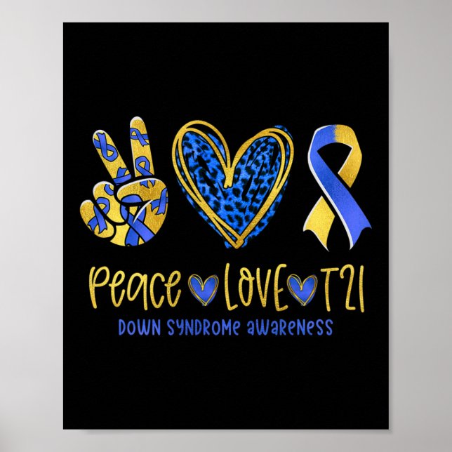 Póster Peace Love T21 Blue Yellow Ribbon Down Syndrome w (Frente)