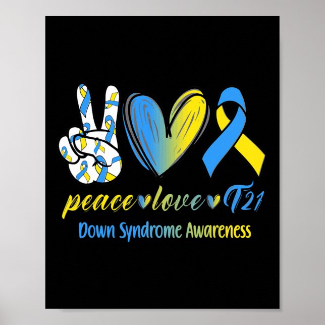 Póster Peace Love T21 Down Syndrome Awareness Awareness S (Frente)