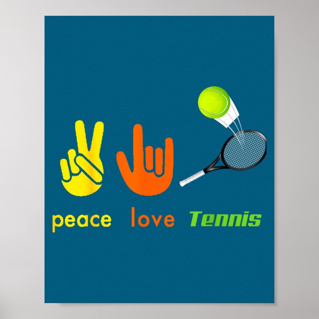 Póster Peace Love Tennis Funny Tennis Lovers Hand Sign De (Frente)