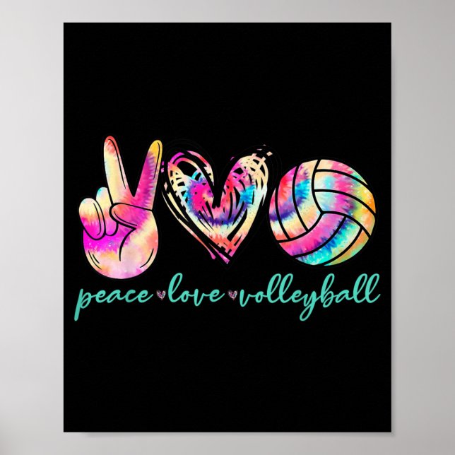 Póster Peace Love Voleyball Player Tie Dye Style Women T (Frente)