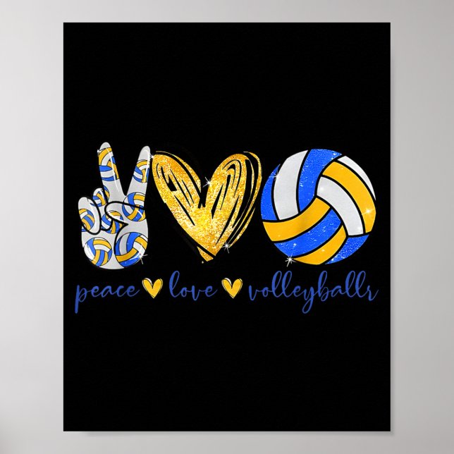 Póster Peace Love Volleyball Retro Art Volleyball Player  (Frente)