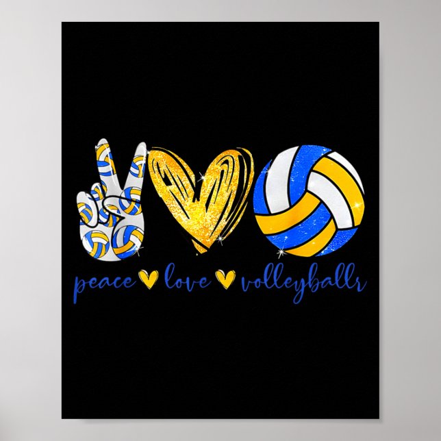 Póster Peace Love Volleyball Retro Art Volleyball Player  (Frente)