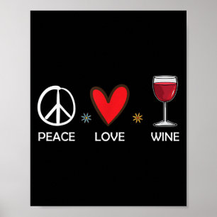 Póster Peace Love Wine Funny Wine Lover Regalo Para Mujer