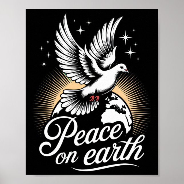 Póster Peace On Earth Dove And Globe Peaceful Christmas  (Frente)
