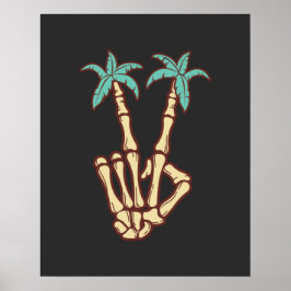 Póster Peace Palm Trees Skeleton Hand Sign For Halloween