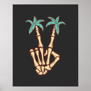 Póster Peace Palm Trees Skeleton Hand Sign For Halloween
